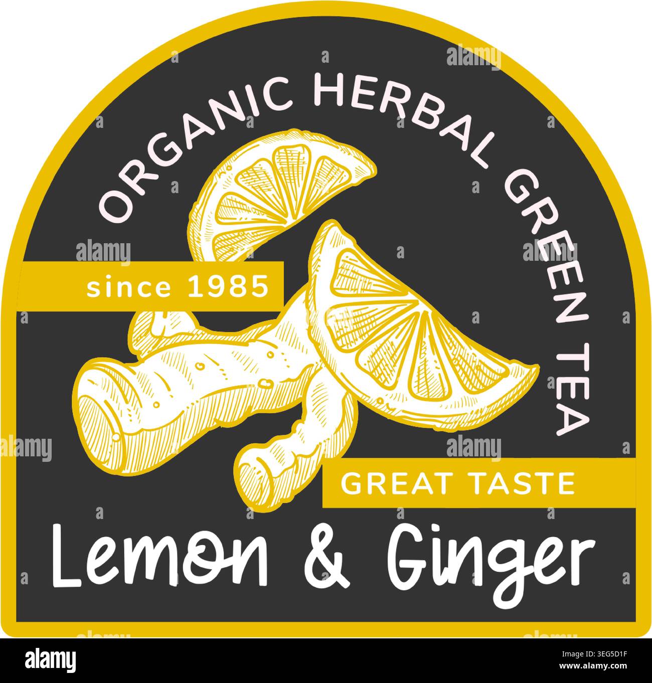 Organic Lemon Ginger Herbal Tea Label Stock Vector