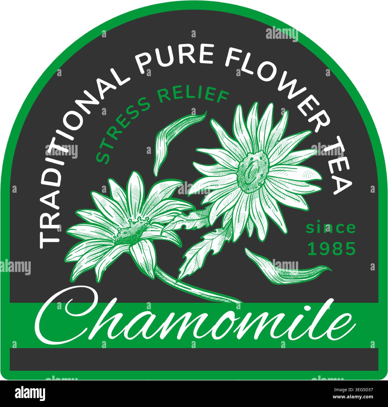 Traditional Pure Chamomile Flower Tea Label Stock Vector