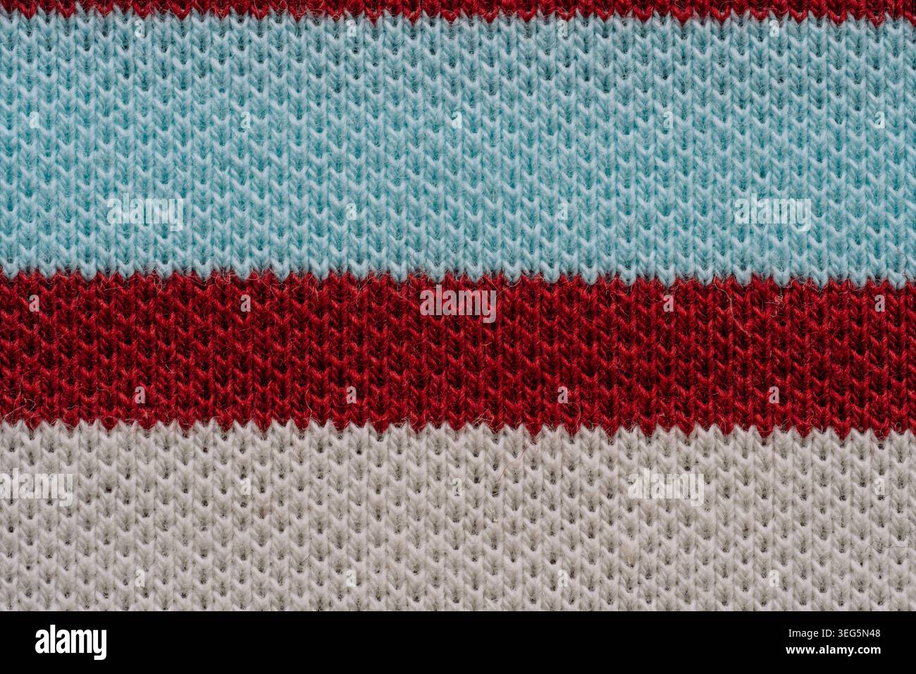 Red blue and white striped fabric texture Stock Photo
