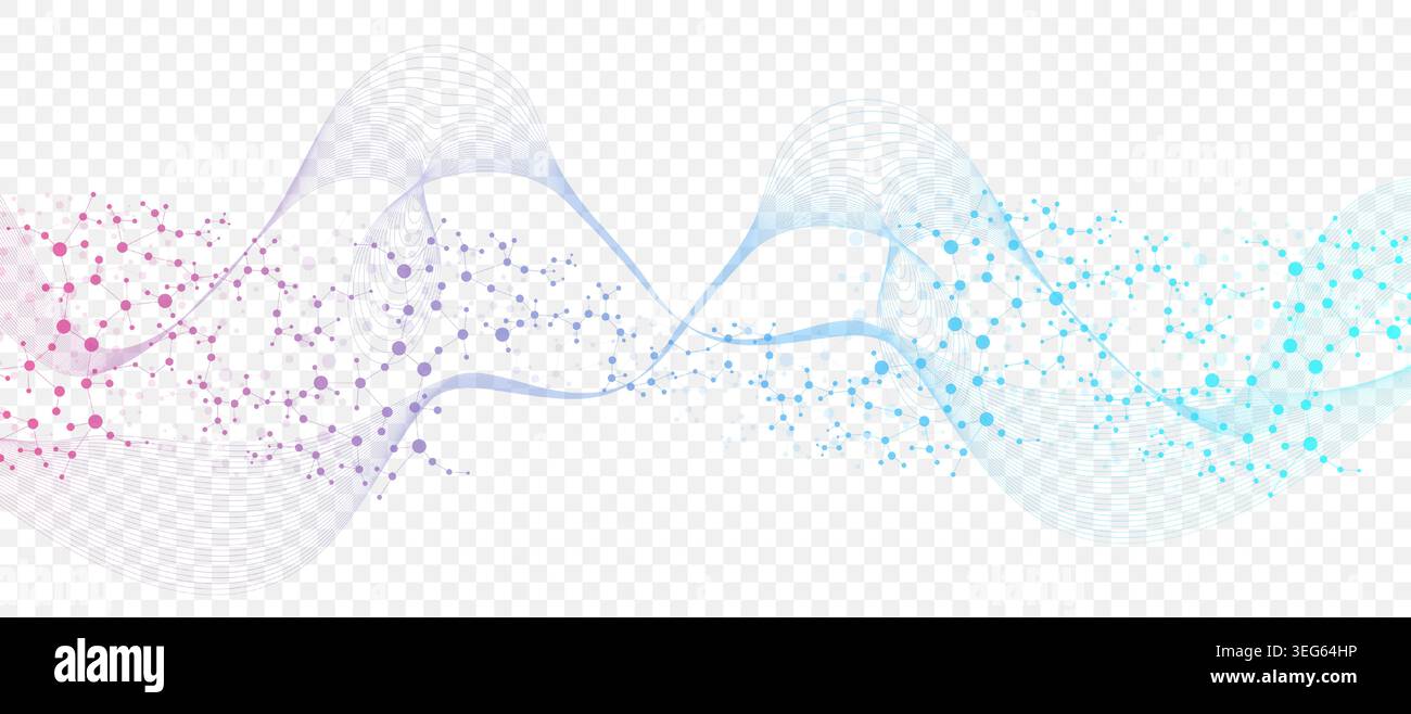 Modern abstract molecules structure for science or medical background. DNA helix or atom visualization. Molecular wave flow abstract background Stock Vector