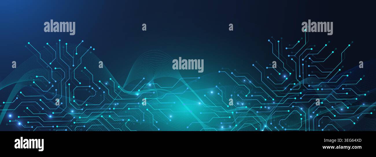 Circuit board digital abstract background. Motherboard technology texture design. AI semiconductor and computer processor on tech bg. Vector Stock Vector