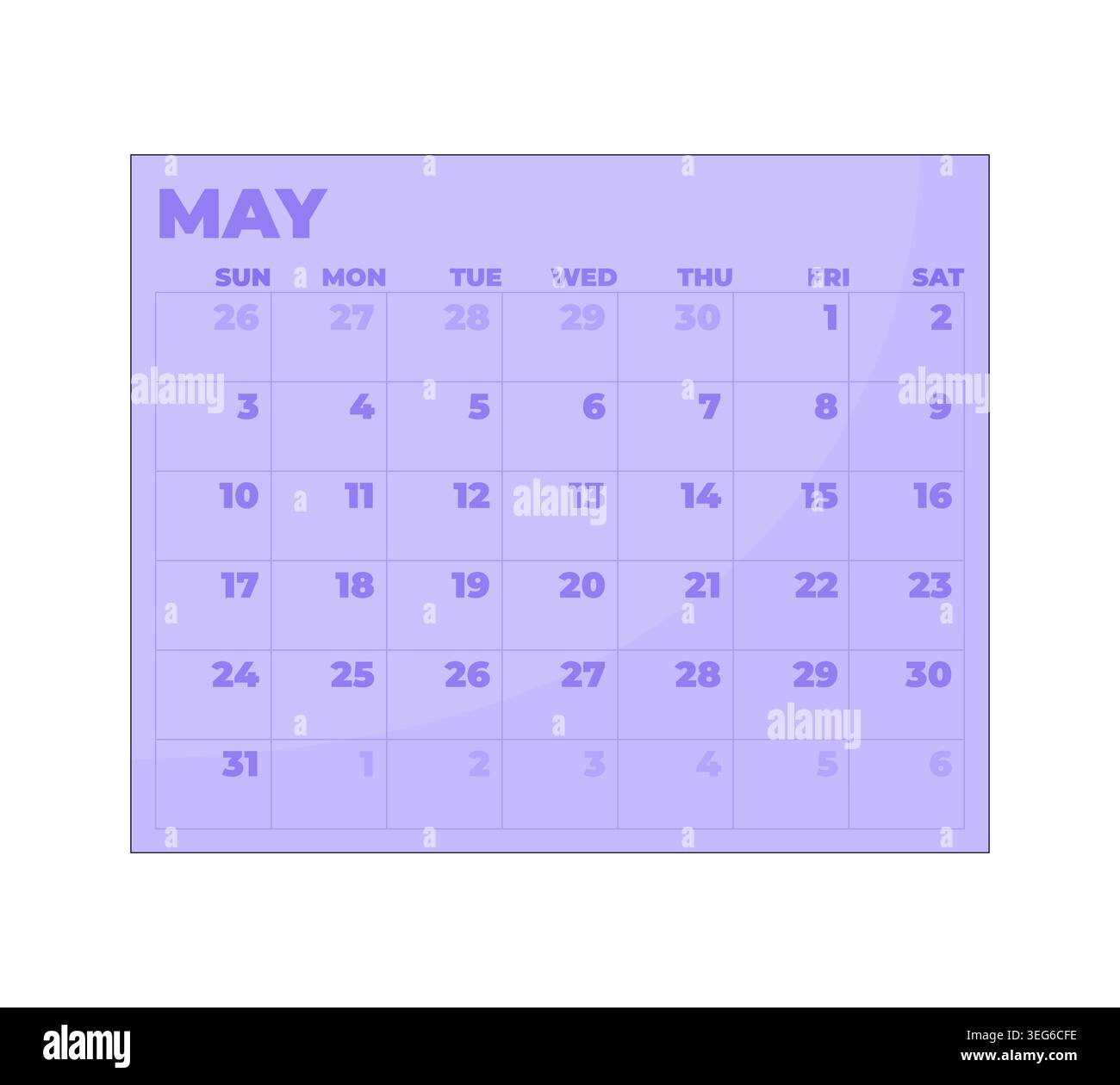 May calendar 2D cartoon object Stock Vector