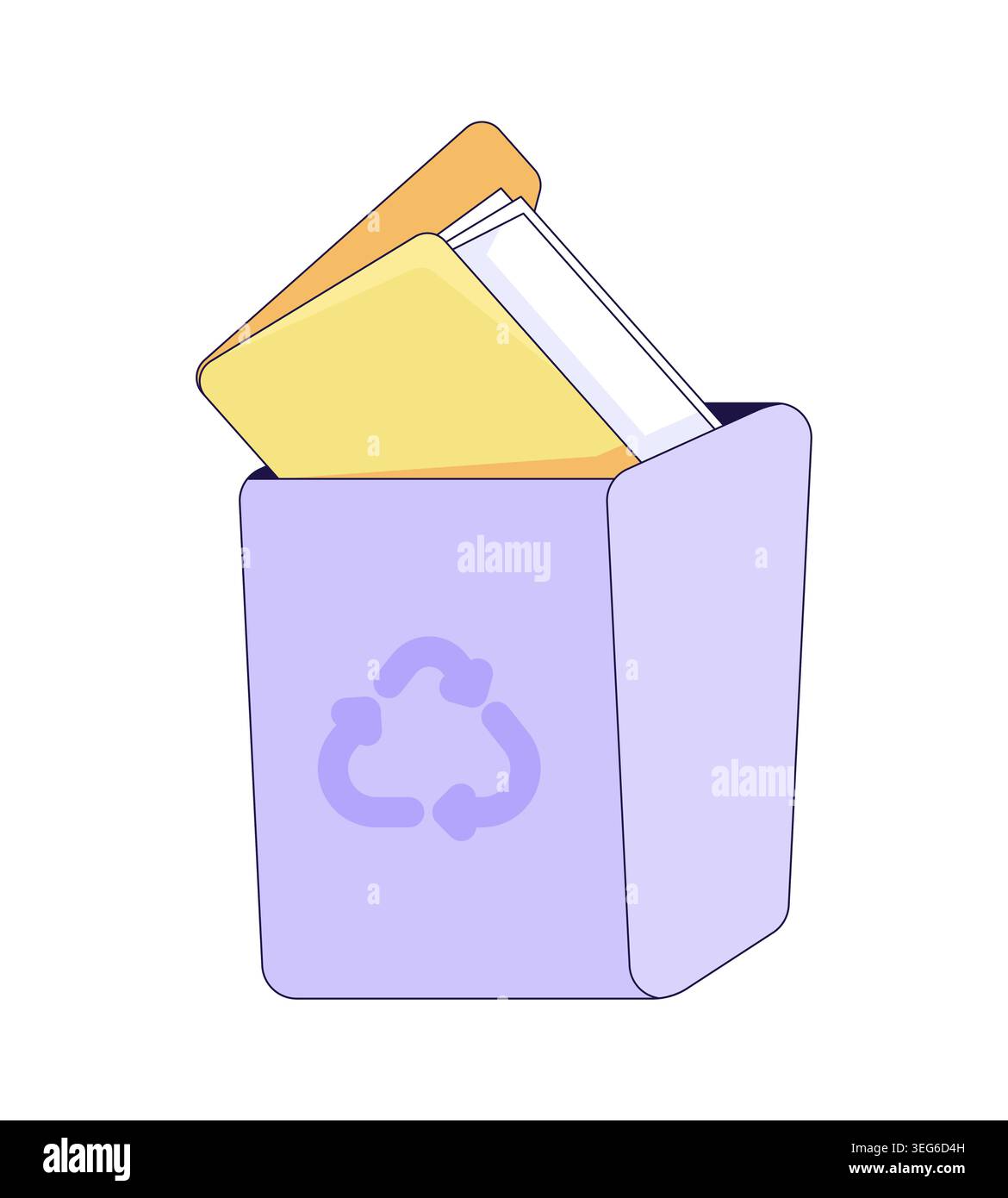 Recycling box filled with papers folder 2D cartoon object Stock Vector