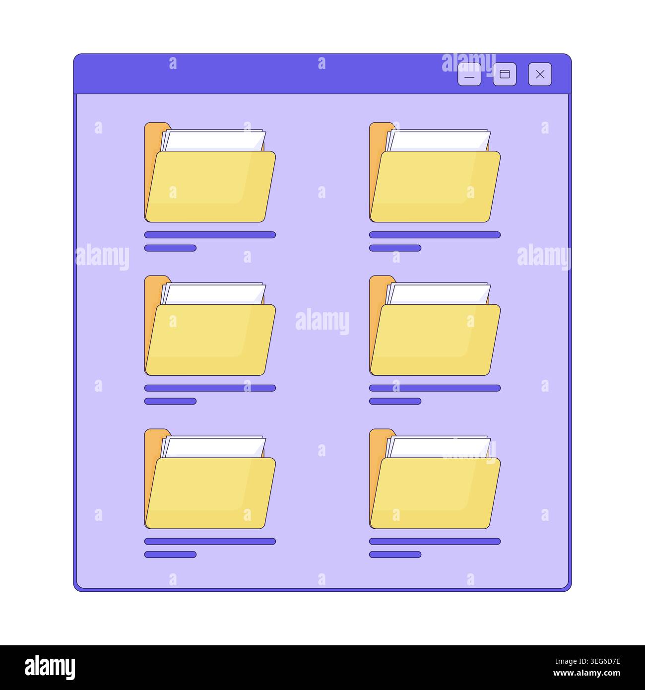 File manager window with folders 2D cartoon object Stock Vector