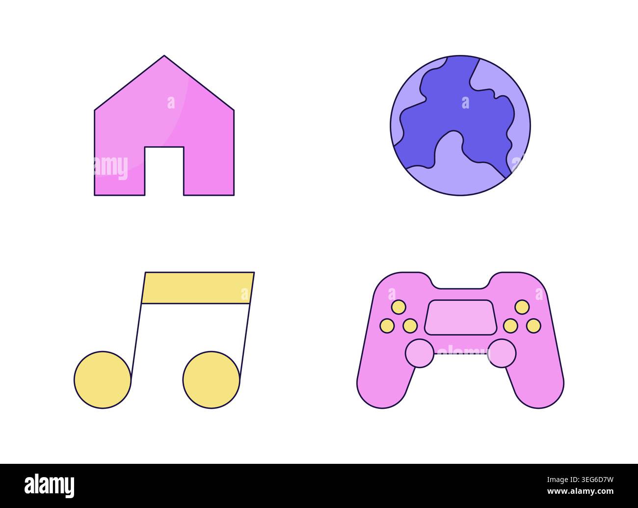 Basic app icons 2D cartoon objects set Stock Vector
