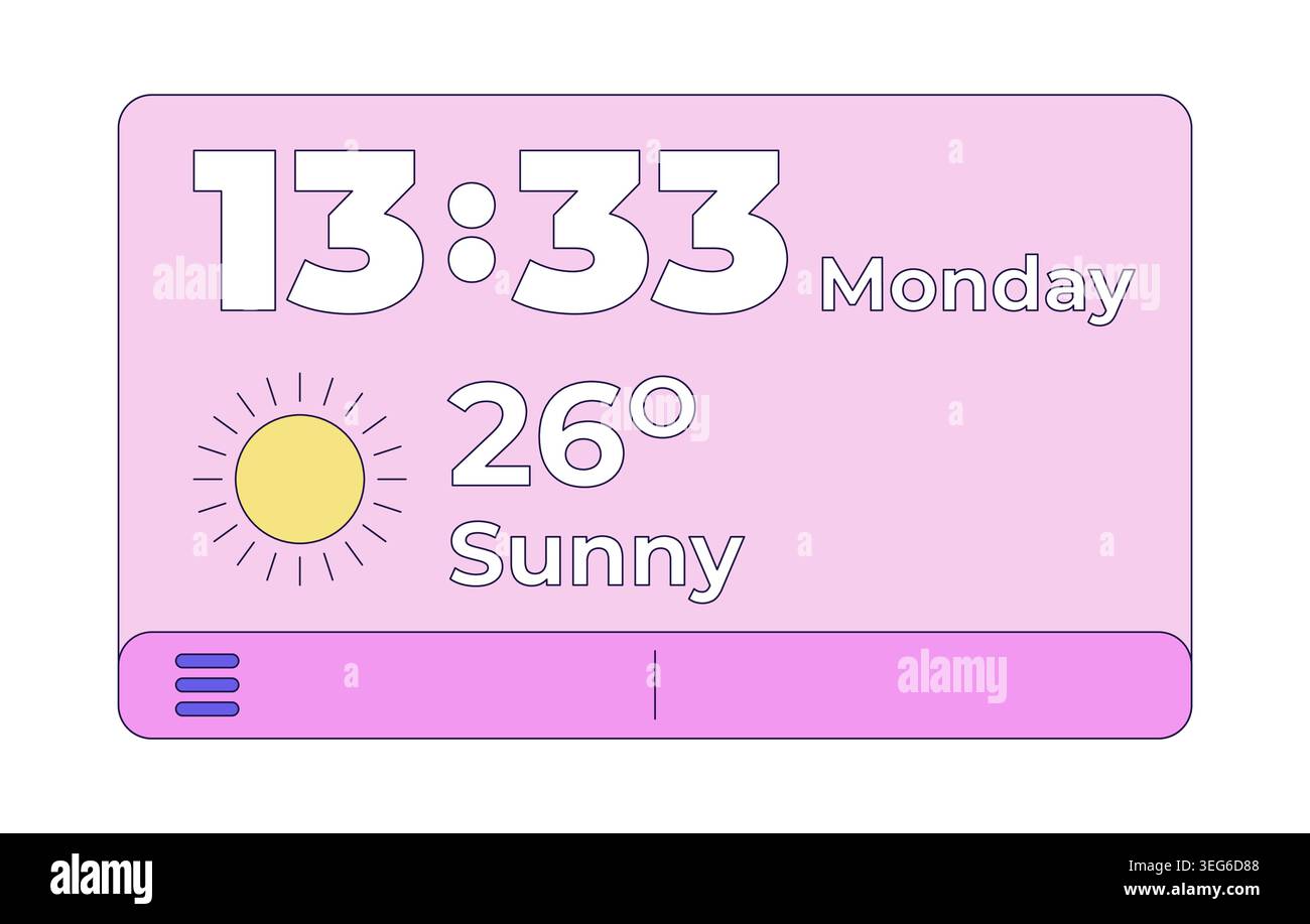 Weather and time display widget 2D cartoon object Stock Vector