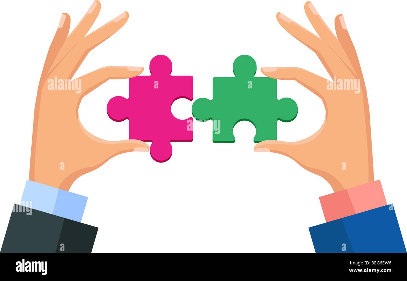Hands holding puzzle pieces Stock Vector