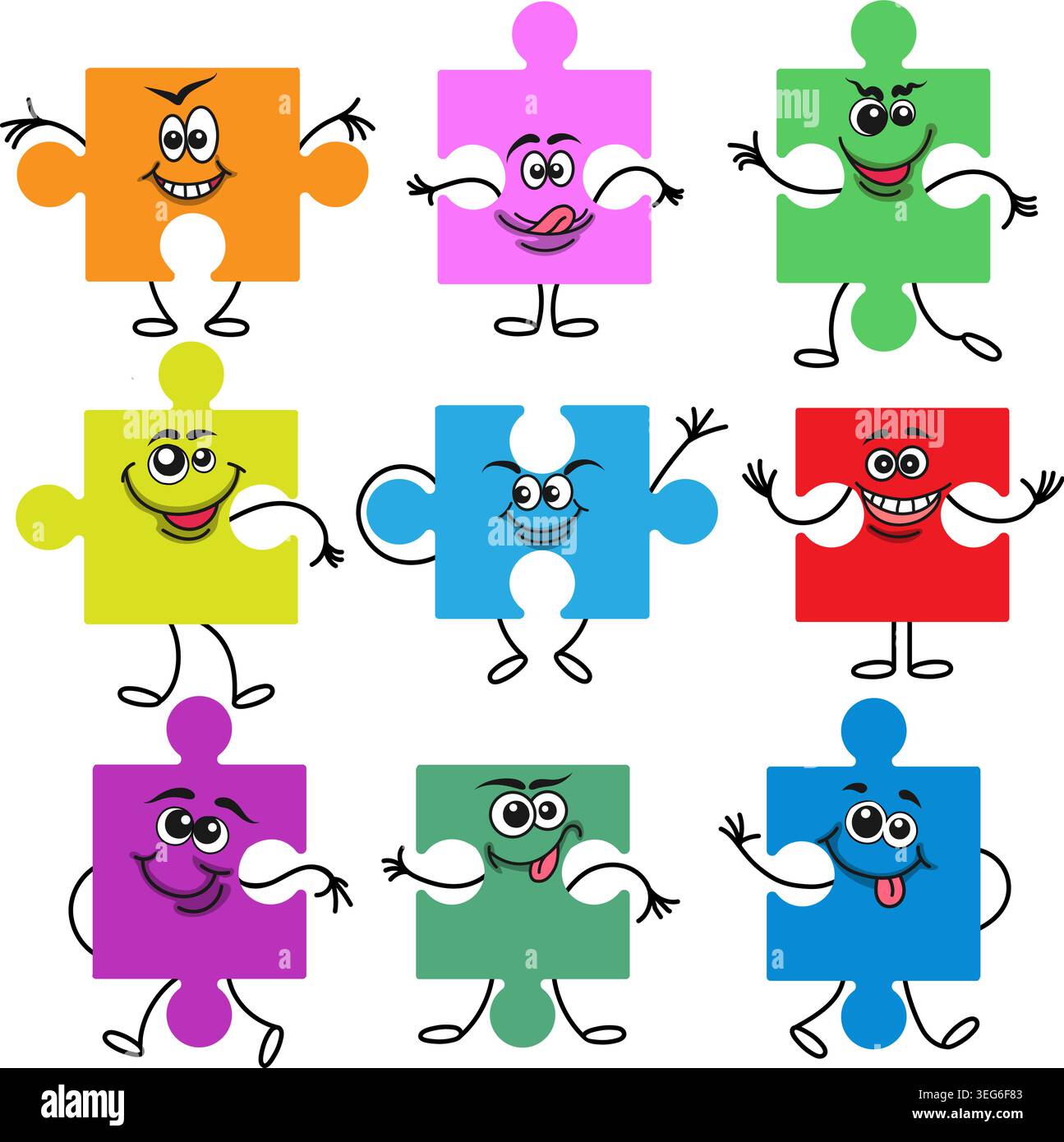 Funny cartoon puzzle characters Stock Vector