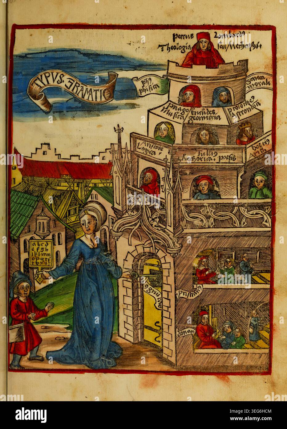 Typus Grammaticae guides a young pupil up a tower of knowledge toward ...