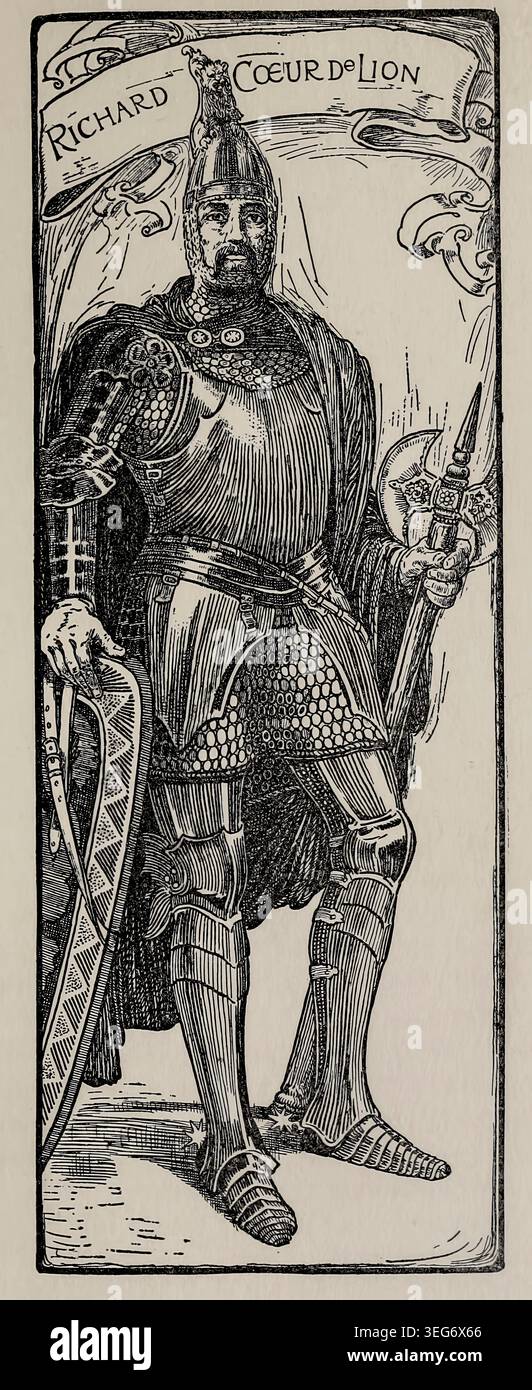 Louis Rhead Knight Richard I (Richard the Lionheart) as a full-length knight in plate and ...