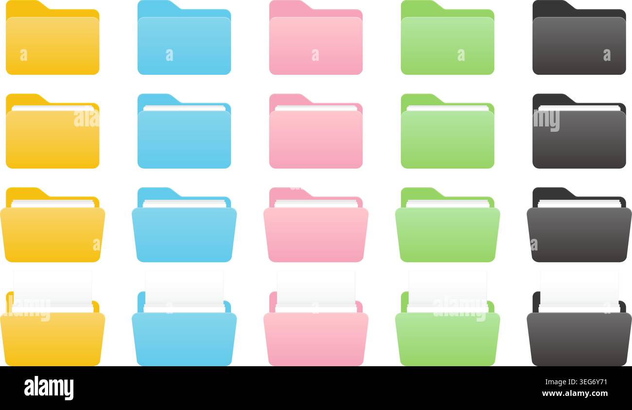 Folder with Documents Vector Icon Illustration Set Stock Vector