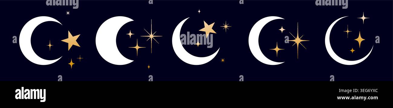 Half moon with stars set Stock Vector