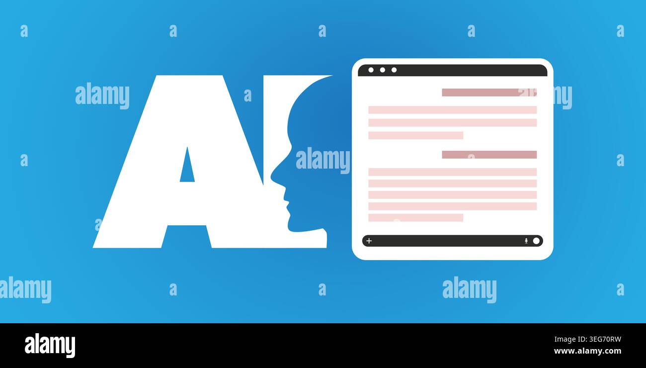 Artificial intelligence symbol with human profile next to web browser window. concept showing automated code generation. ideal fortech blogs. software Stock Vector