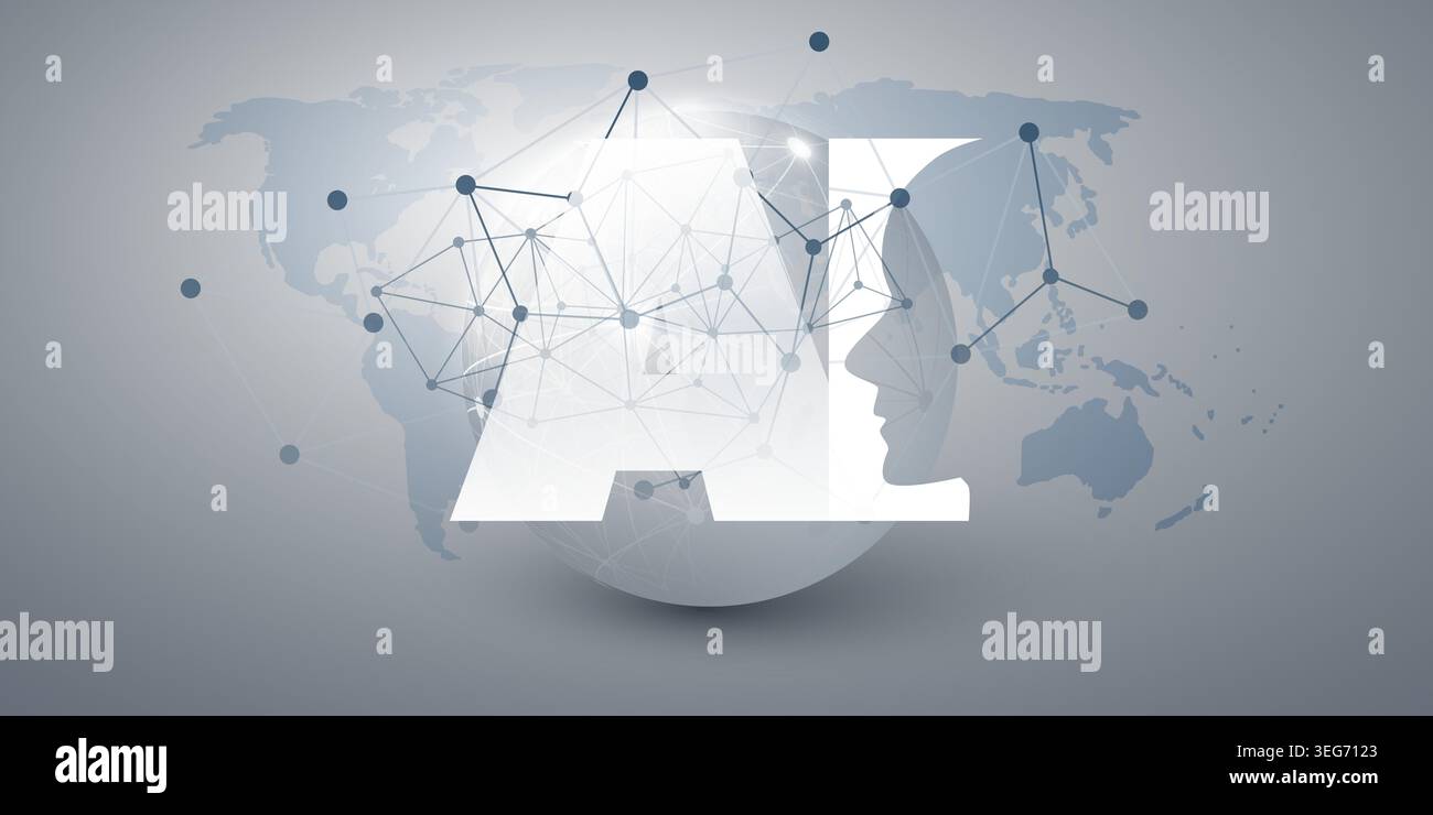 Grey and White Machine Learning. Artificial Intelligence. Cloud Computing and Global Networks Concept Stock Vector