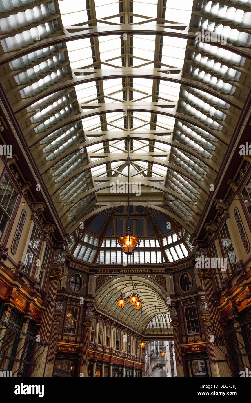 Ornate Glass Roof Of Leadenhall Market London UK 7 July 2024 Stock ornate-glass-roof-of-leadenhall-market-london-uk-7-july-2024-stock