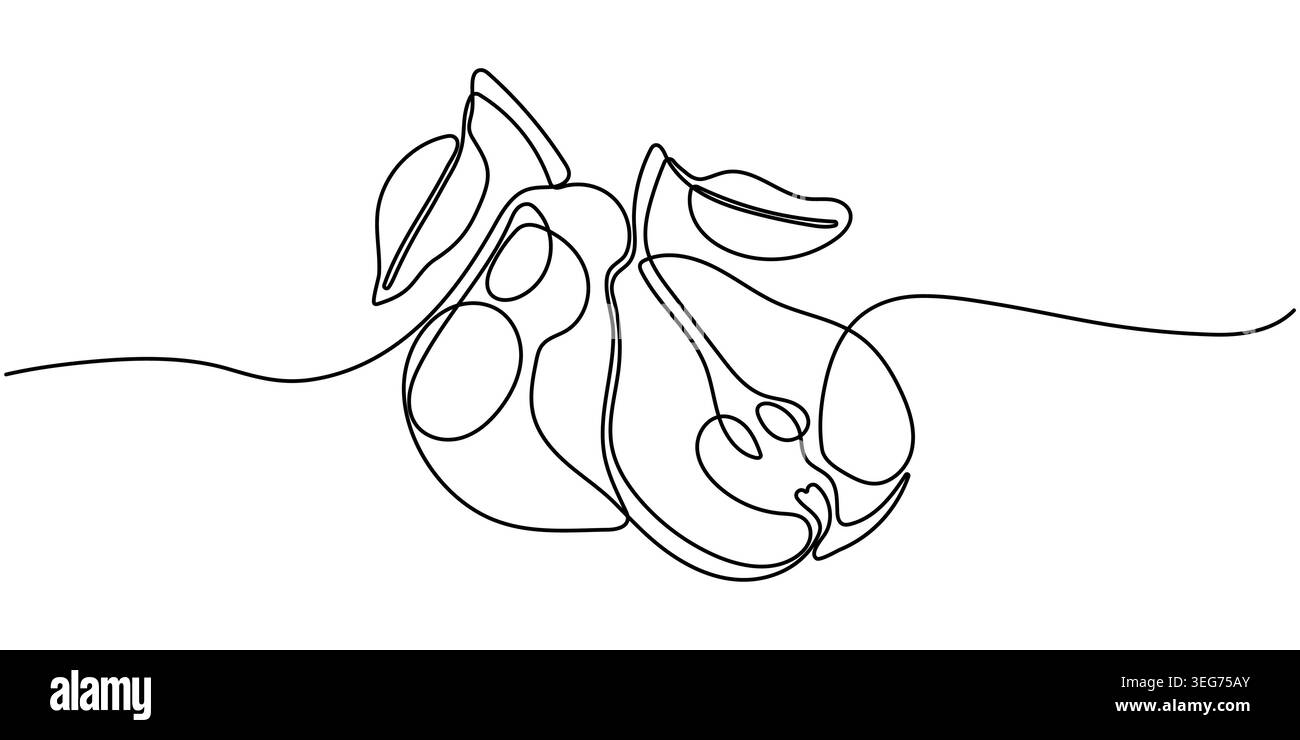Continuous Line Art of Fresh Pear Fruits Cut Vector Illustration Stock ...