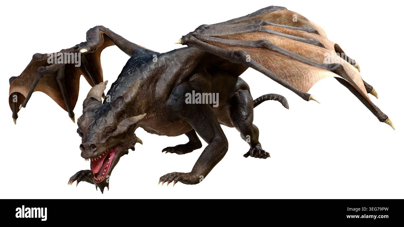3D rendering of a fantasy dragon isolated on white background Stock ...