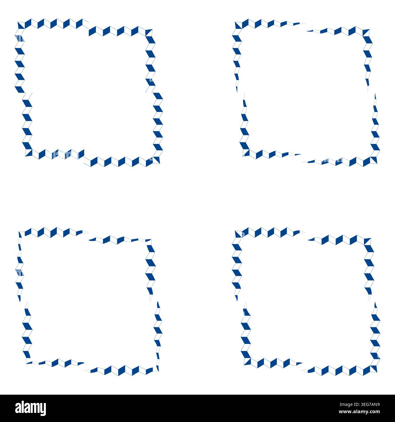 Blue dashed border. Dotted frame collection. Vector geometric ornament. Modern square element. EPS 10. Stock Vector