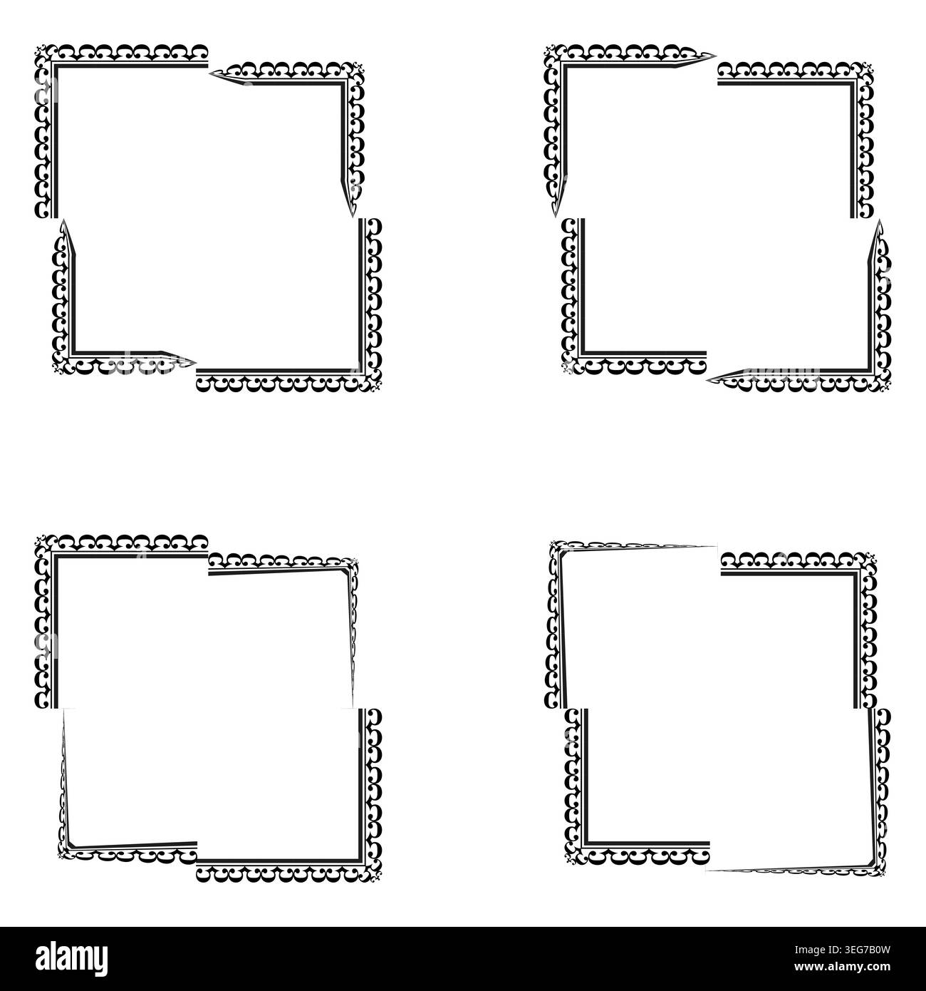 Black outline border. Linear frame collection. Vector square ornament. Simple graphic decoration Stock Vector