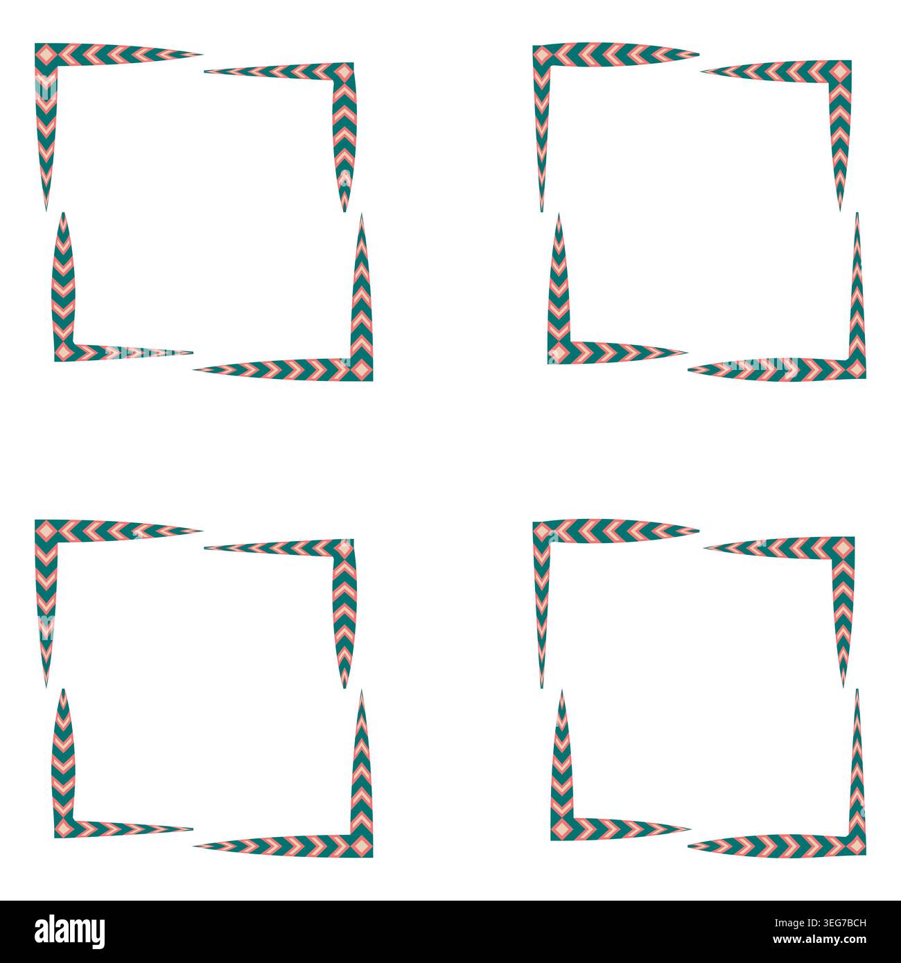Black geometric border. Corner frame set. Vector square ornament. Classic graphic element Stock Vector
