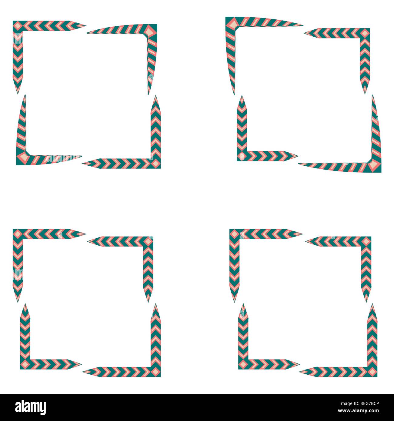 Grey triangle border. Geometric frame set. Vector square ornament. Minimal graphic decoration Stock Vector