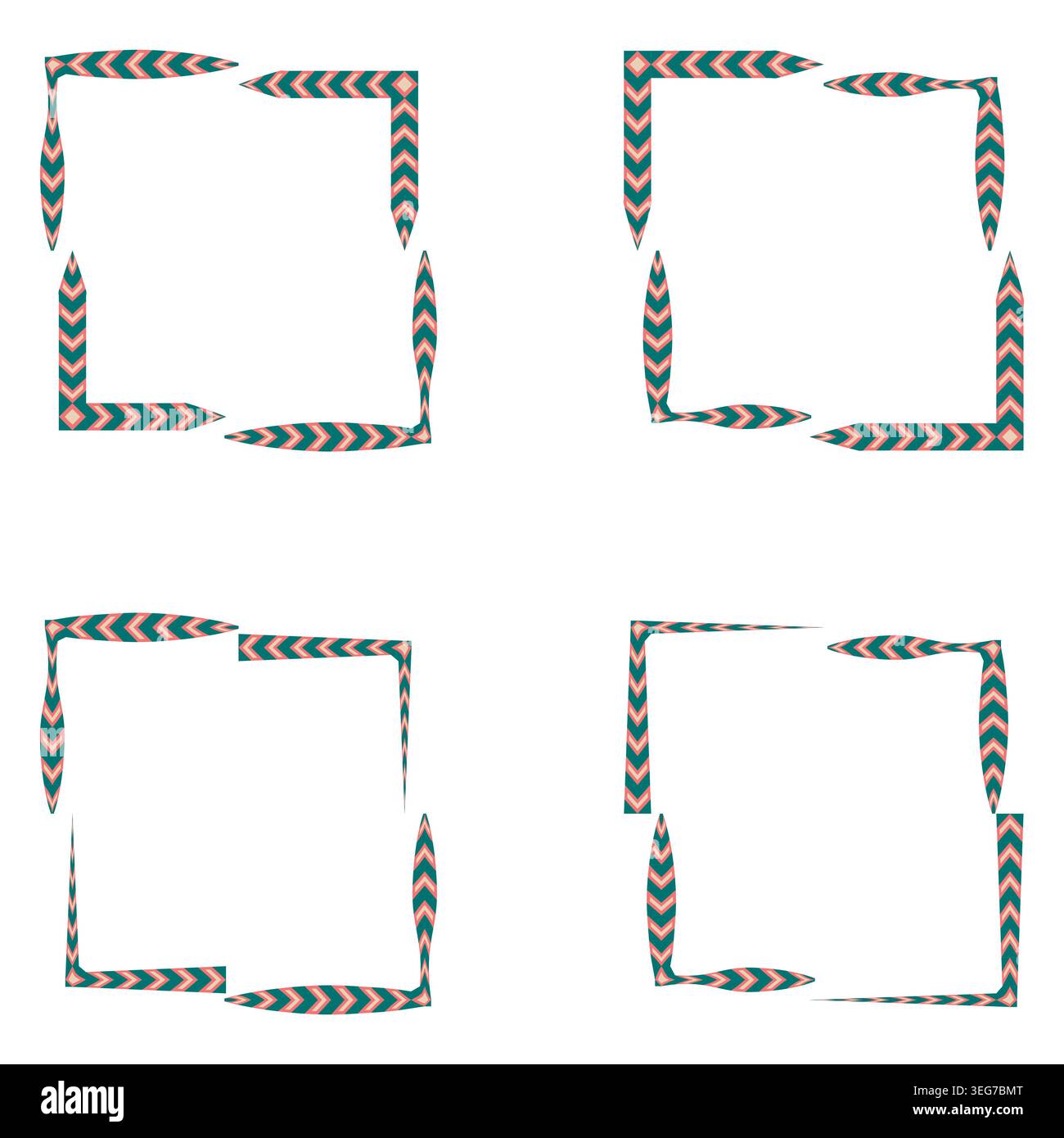 Dark patterned border. Corner frame collection. Vector geometric ornament. Detailed square element Stock Vector