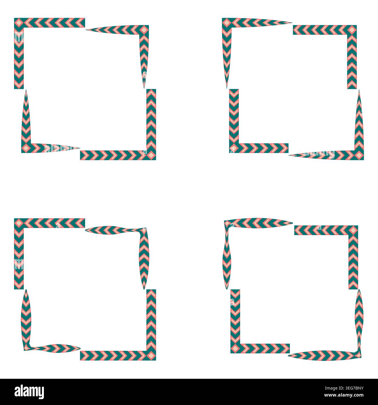 Dark textured border. Corner frame collection. Vector geometric ornament. Elegant square element Stock Vector