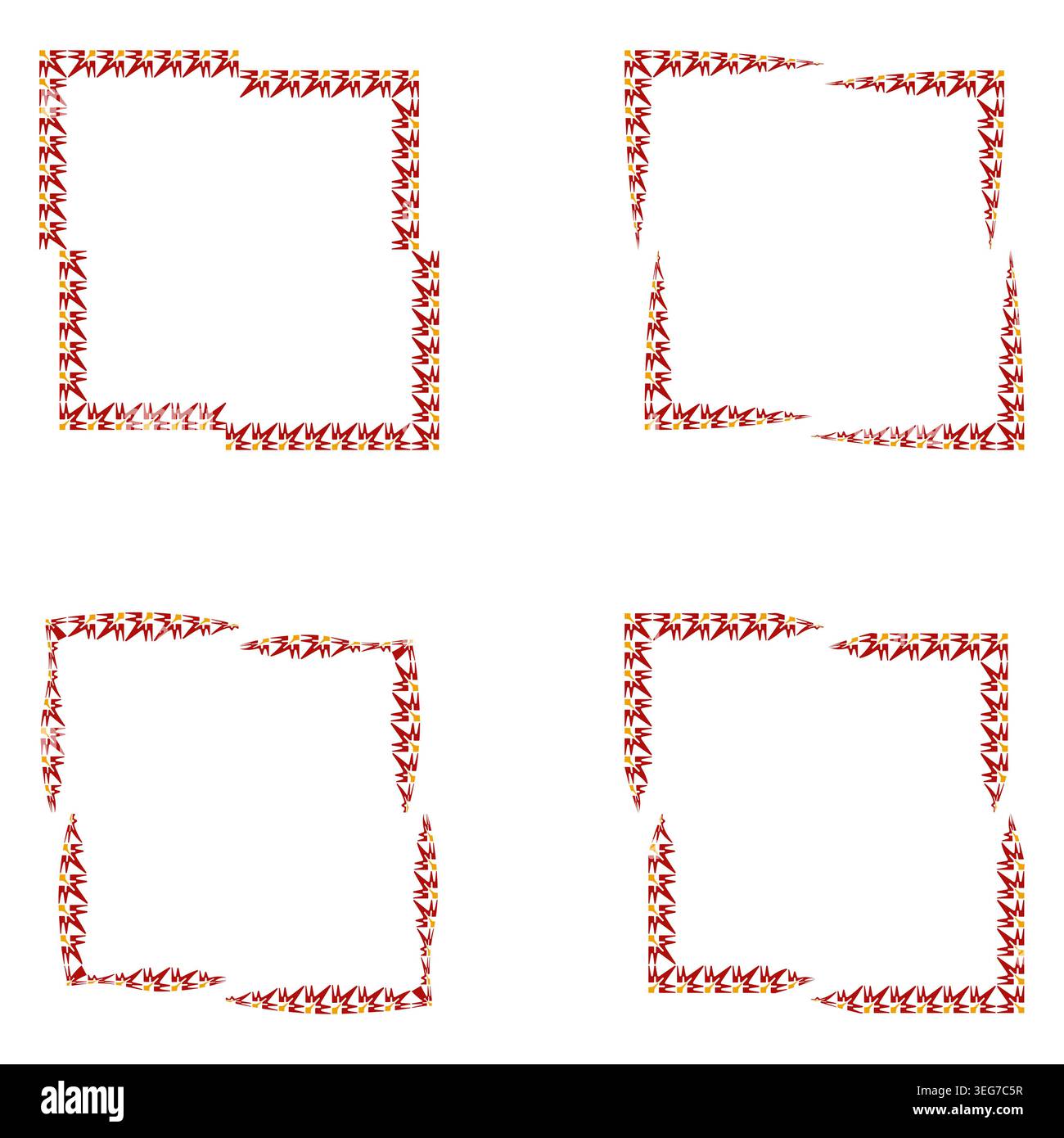 Red corner border. Patterned frame collection. Vector square decoration. Decorative ornament set Stock Vector