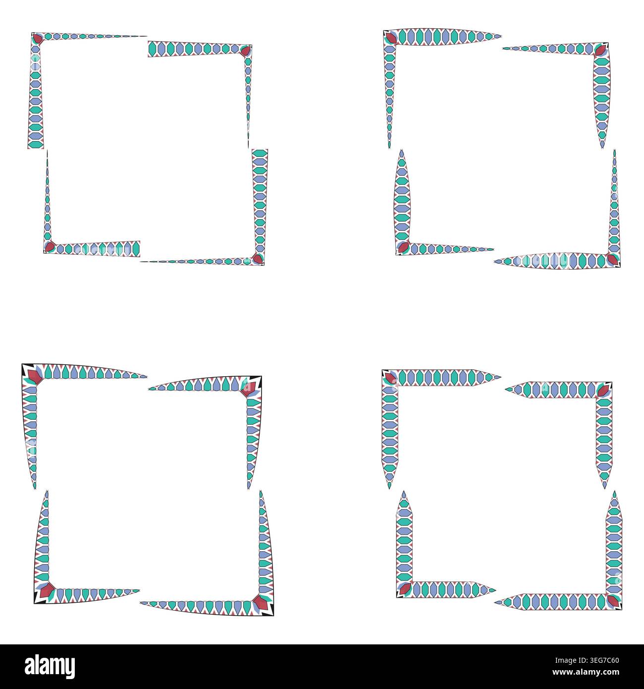 Light blue border. Corner frame collection. Vector geometric ornament. Soft square decoration Stock Vector