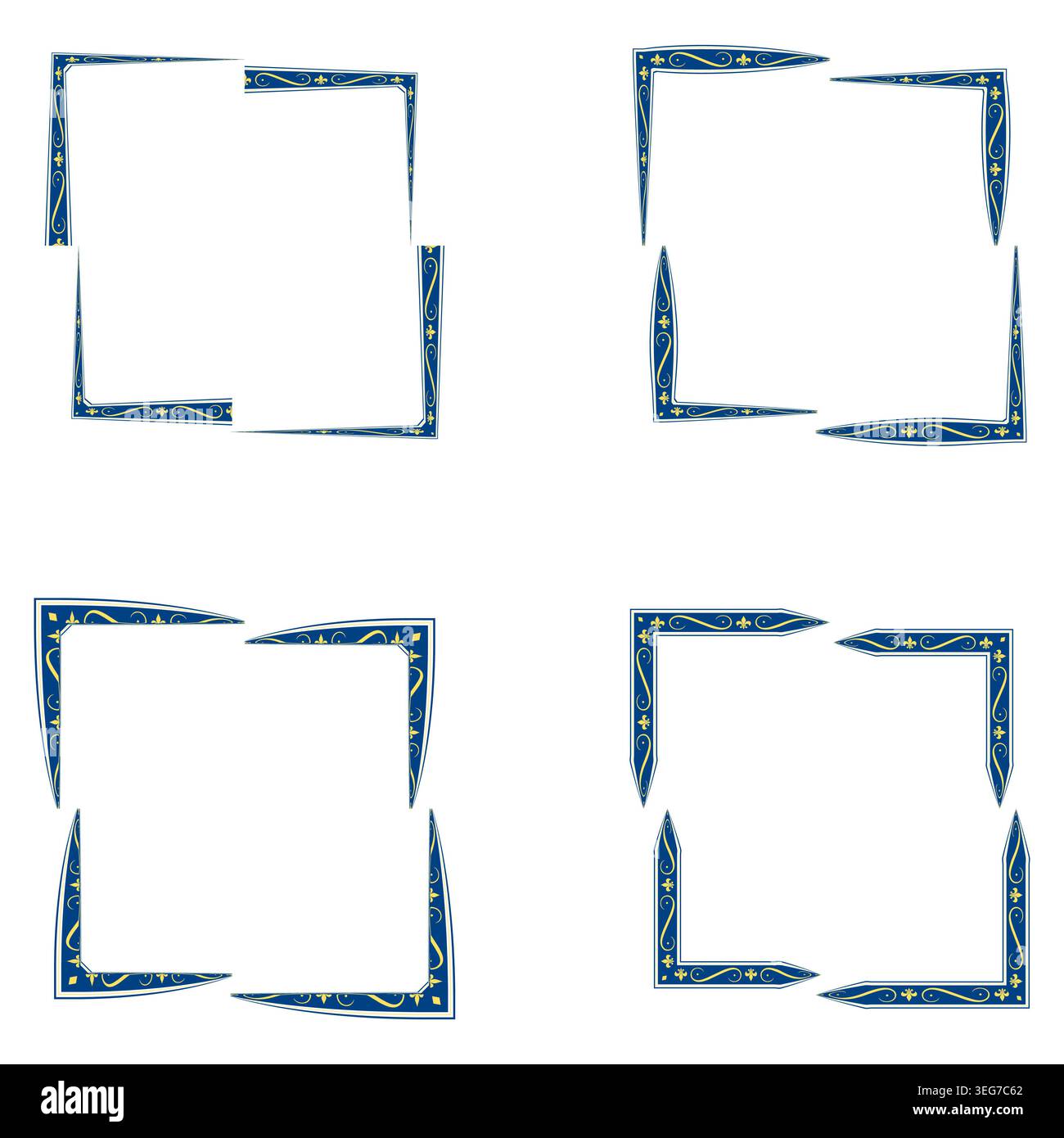 Square frames icon. Blue border set. Decorative outline group. Vector illustration Stock Vector