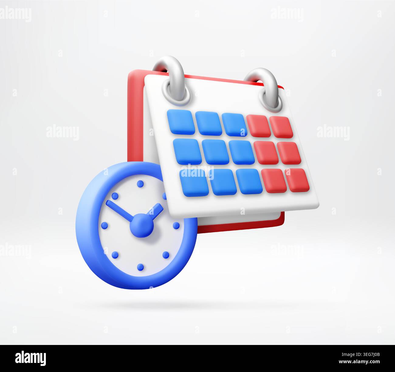 3D calendar icon with wall clock. Stock Vector