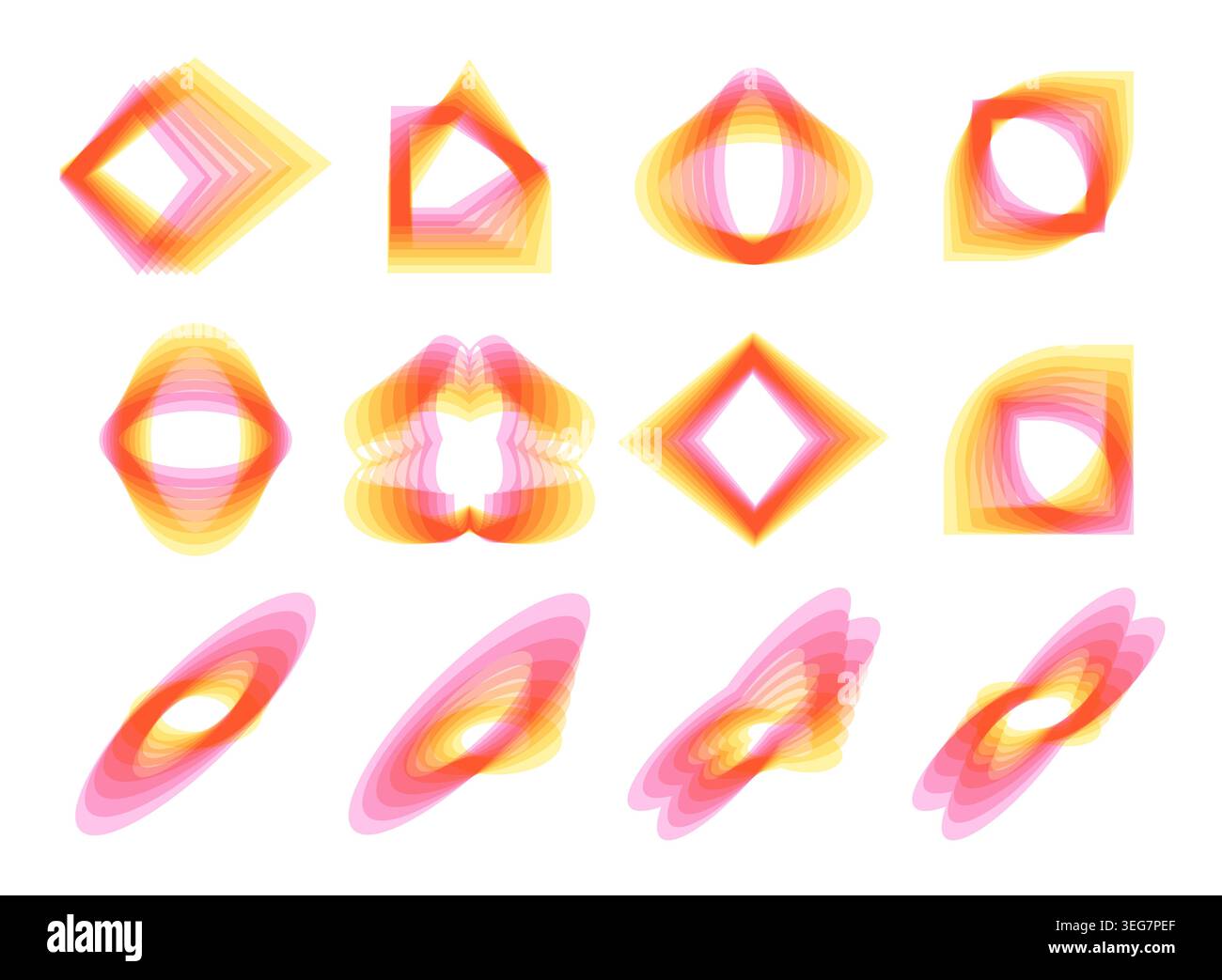 Overlapping shapes set. Trendy gradient transparent geometric elements Stock Vector