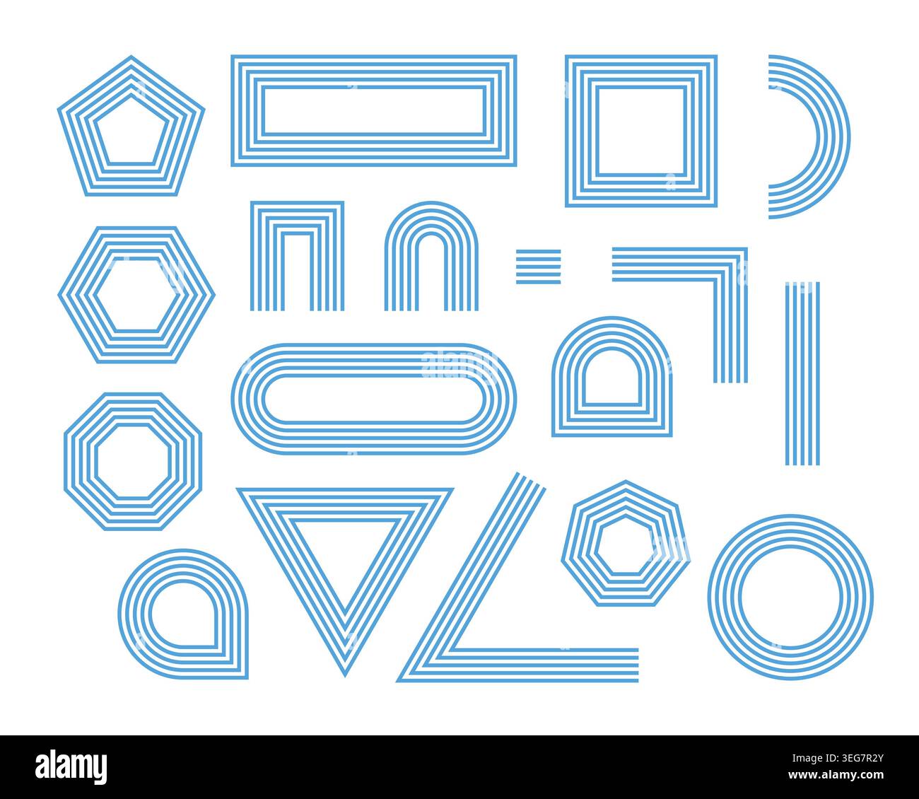 Geometric line shape set. Abstract stripy figures collection Stock Vector