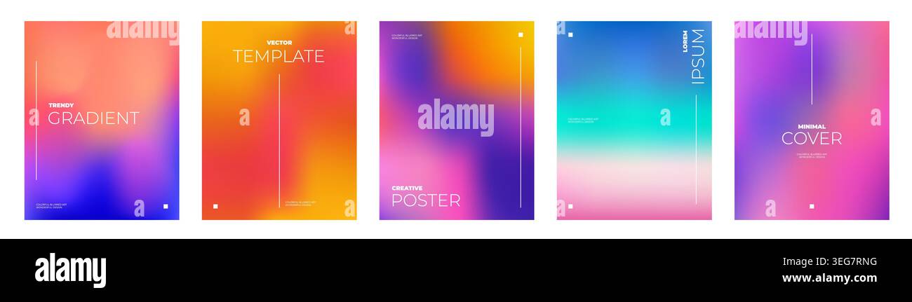 Abstract liquid background layout set. Bright color blend covers Stock Vector