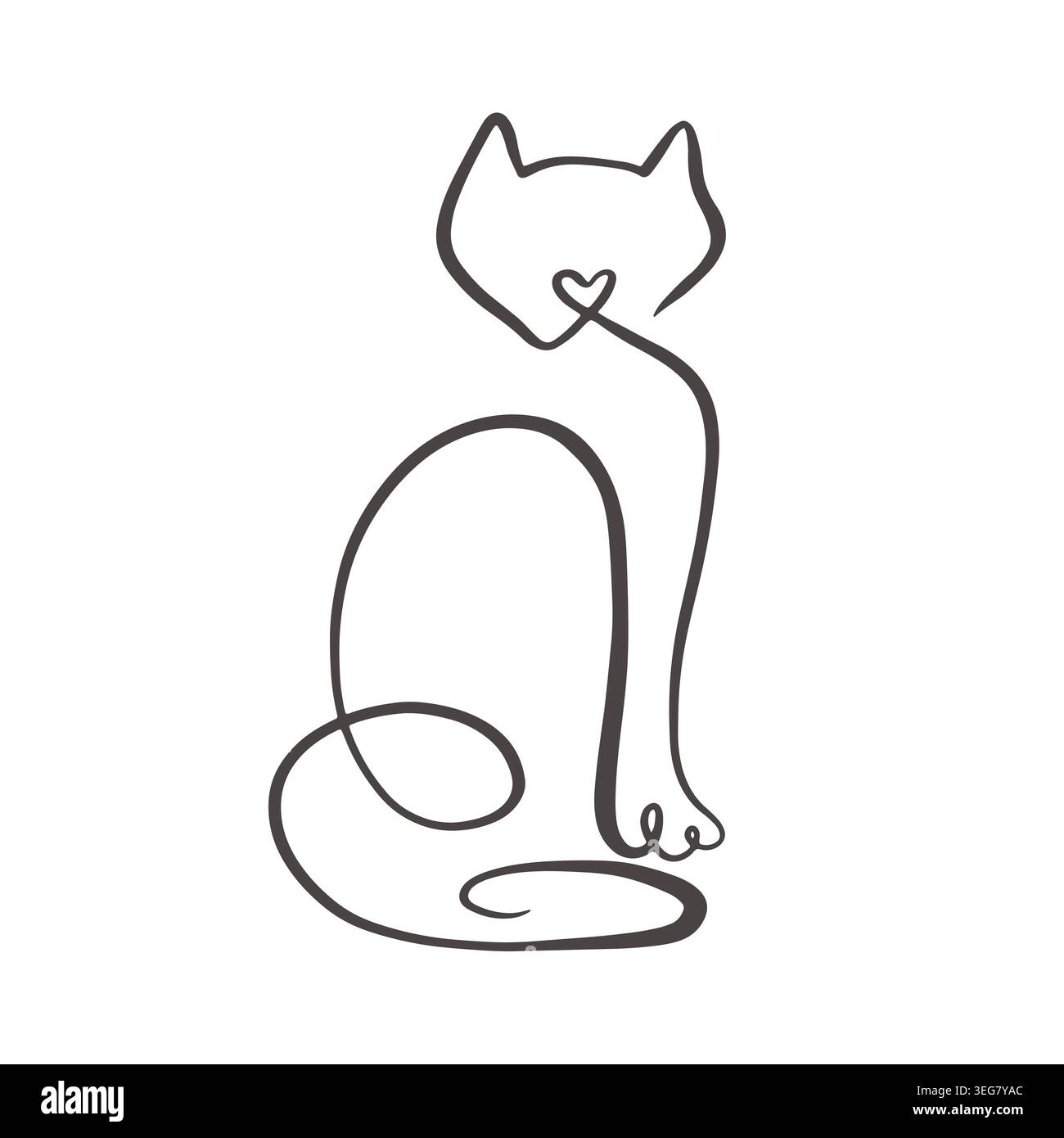 Minimal one line cat art drawing vector logo Stock Vector