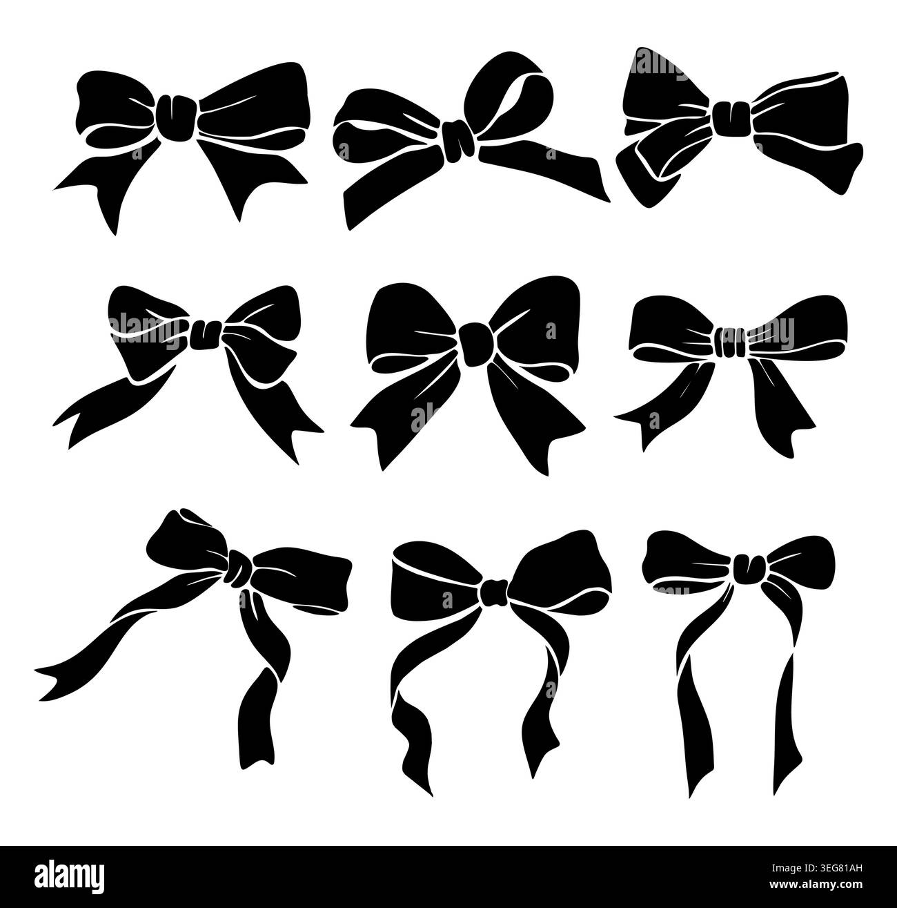 Black bows in various styles on a white background Stock Vector