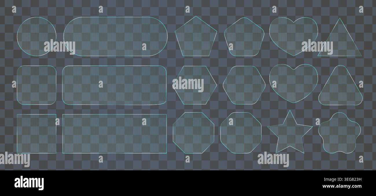 Glass frame gradient effect, transparent ribbed light texture. 3d plastic vector rectangle plate, glossy pattern screen panel. Clear shiny fractal cry Stock Vector
