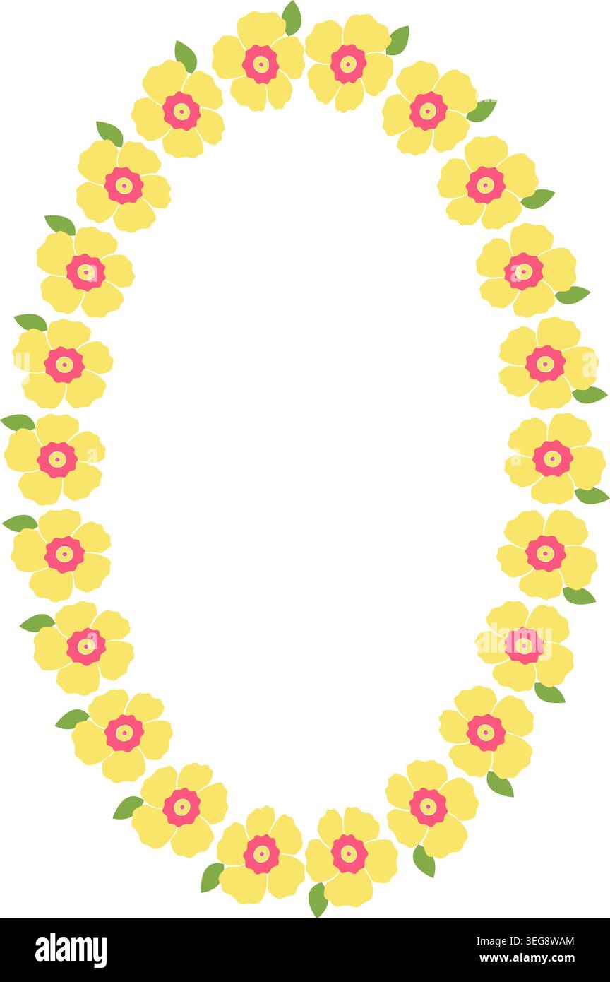 Wreath frame with flower elements. Trendy graphic template. Cute empty frame box Stock Vector