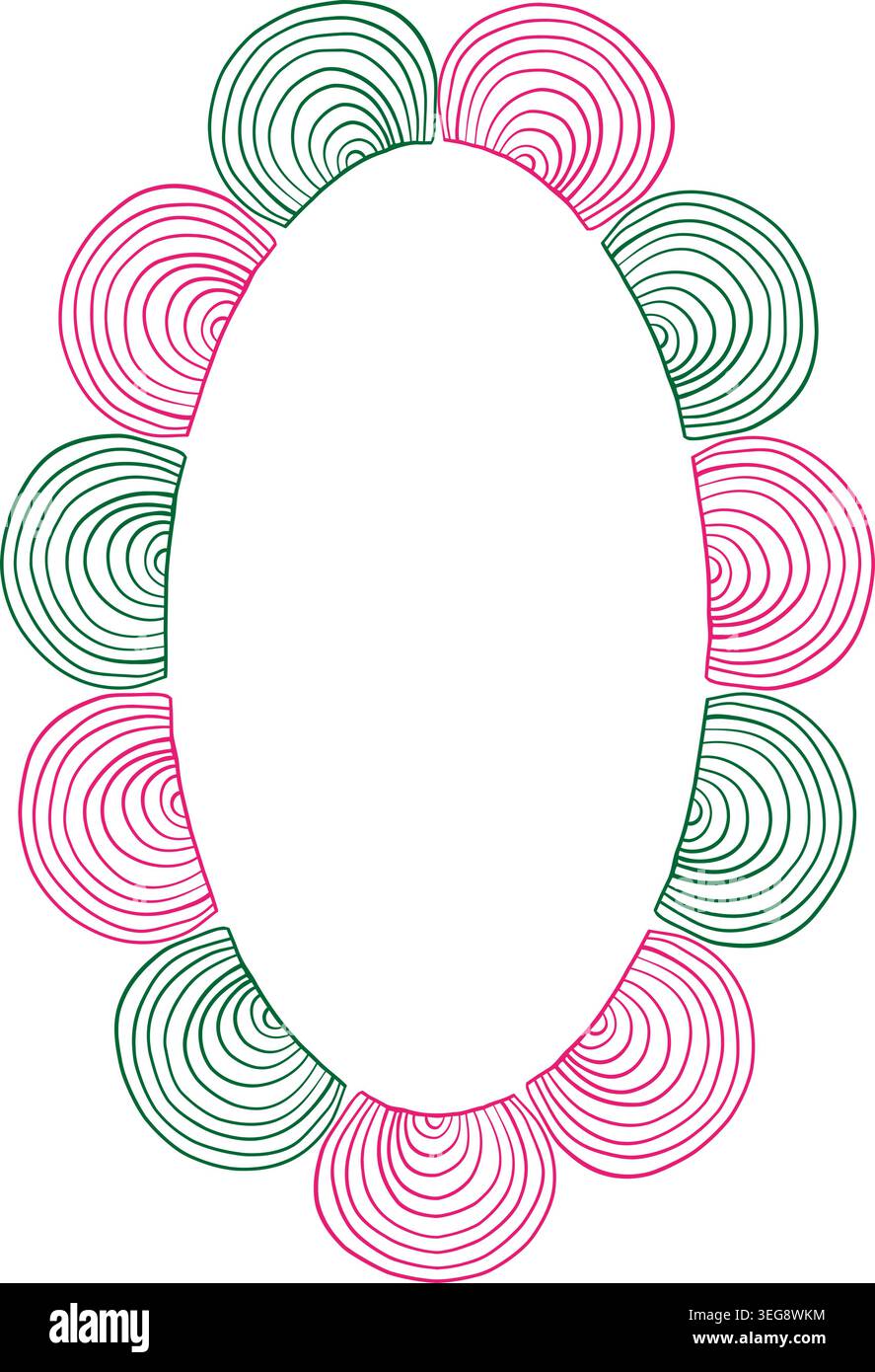 Doodle frame with colorful elements. Trendy graphic template. Cute empty frame box Stock Vector