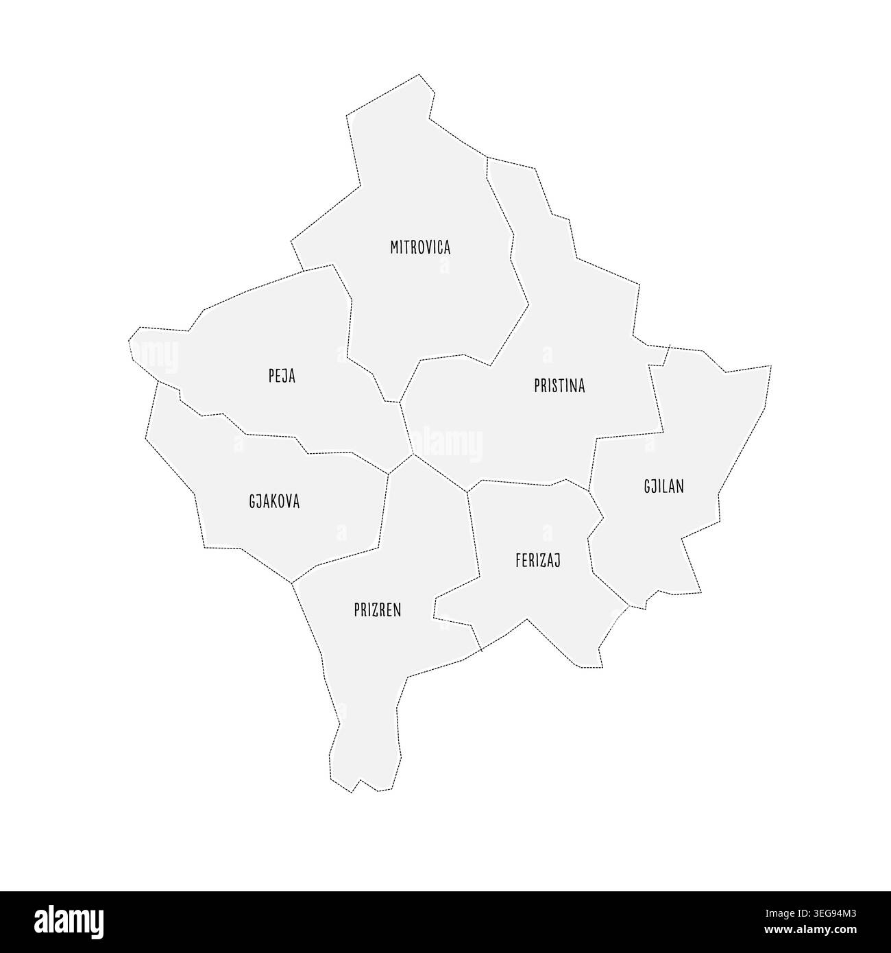 Kosovo political map of administrative divisions - districts. Grey ...