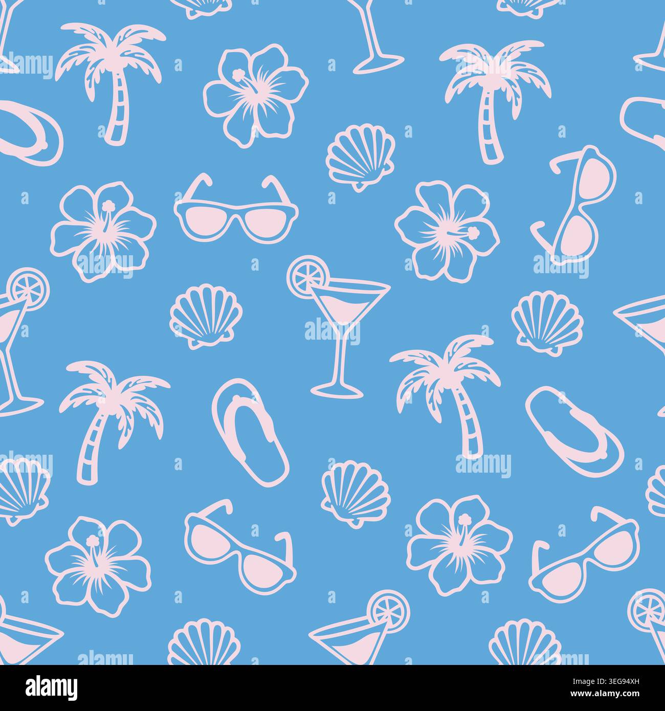 Seamless Summer Pattern with Beach Icons Vector Background Stock Vector