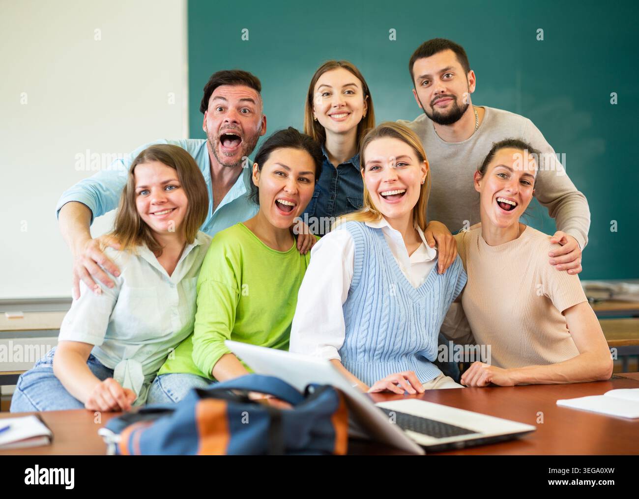 Group of cheerful university students Stock Photo