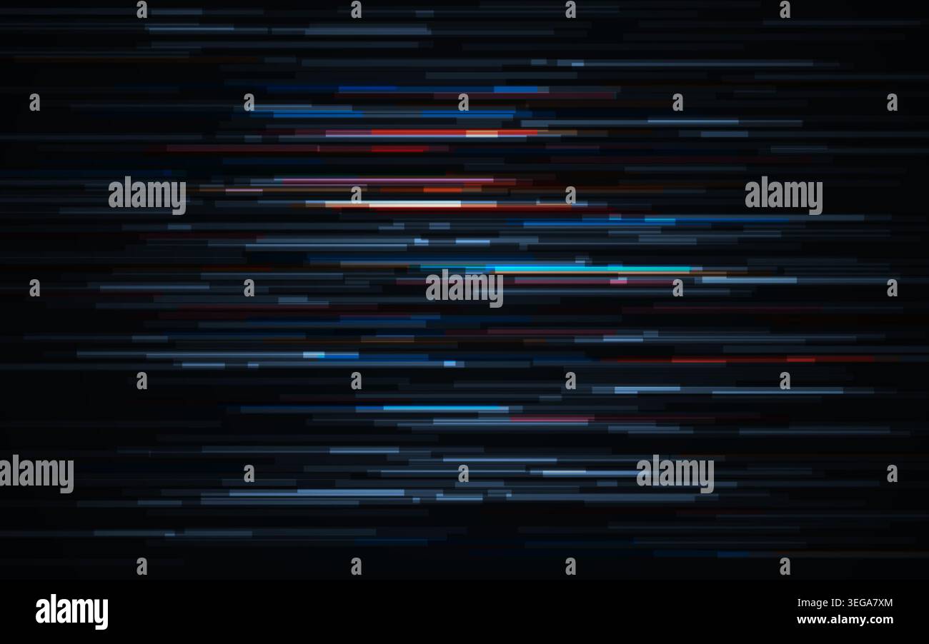 Glitch lines background with colorful lines. Digital data distortion effect. Cyber speed motion backdrop. Futuristic tech texture for network Stock Vector