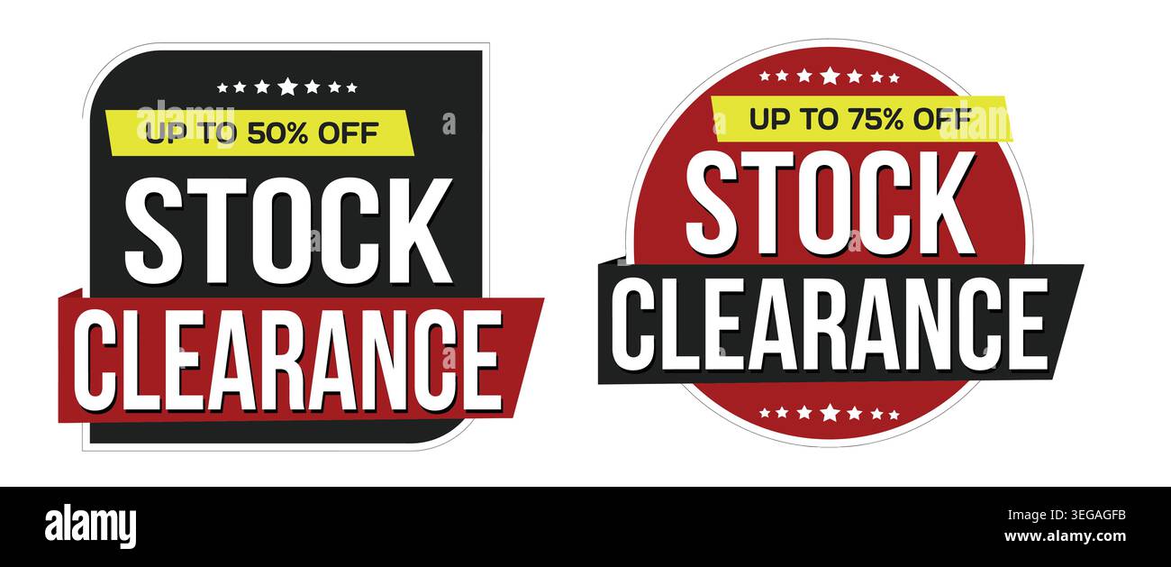 Stock clearance labels set on white background, vector illustration Stock Vector