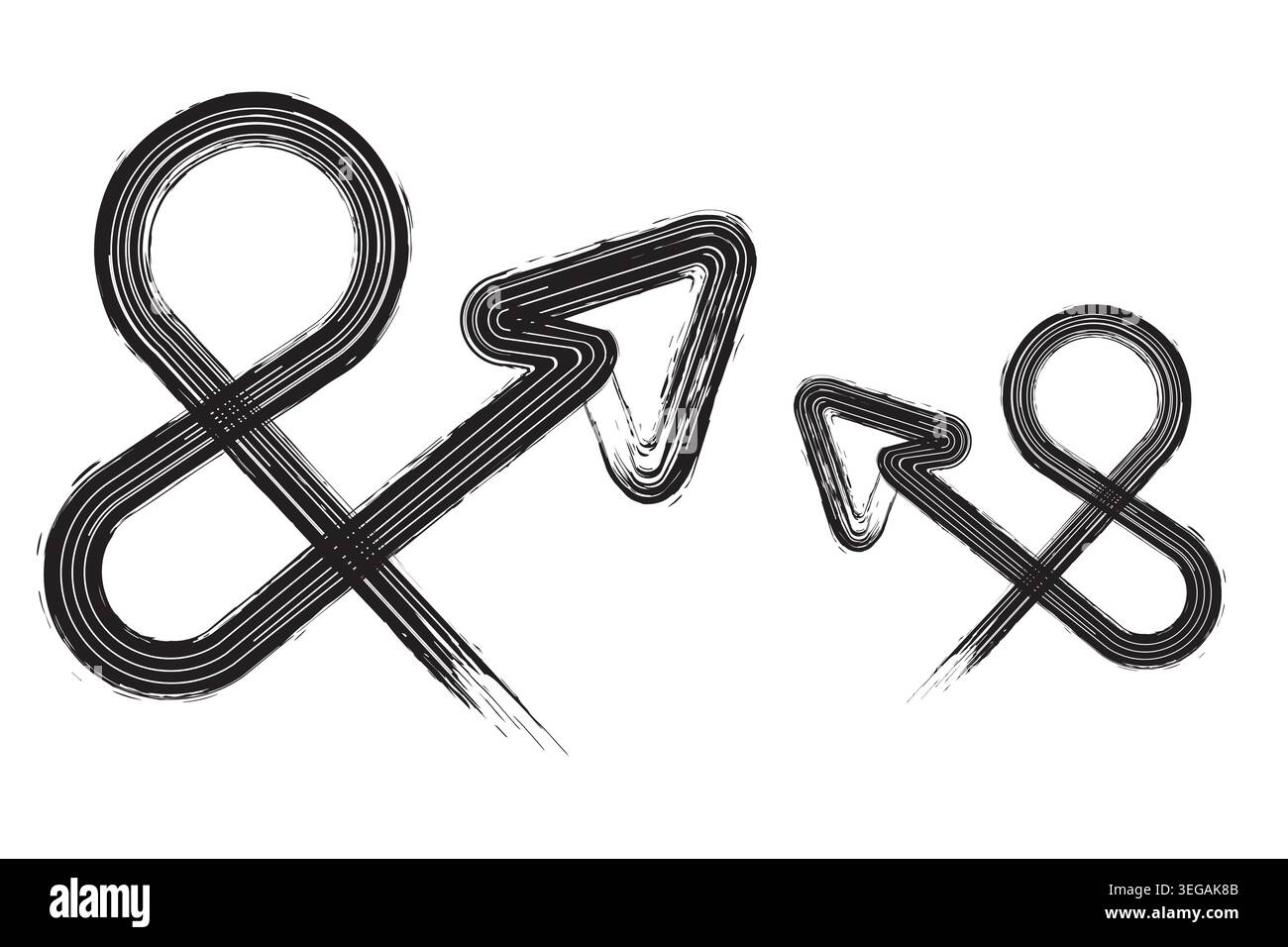 Grunge brush arrow set with distressed texture for direction and design elements Stock Vector