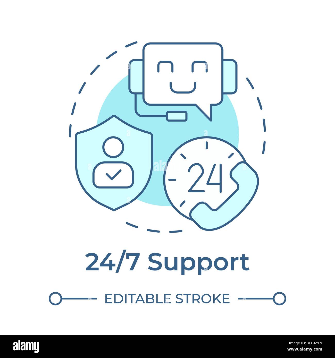 24 7 support soft blue concept icon Stock Vector