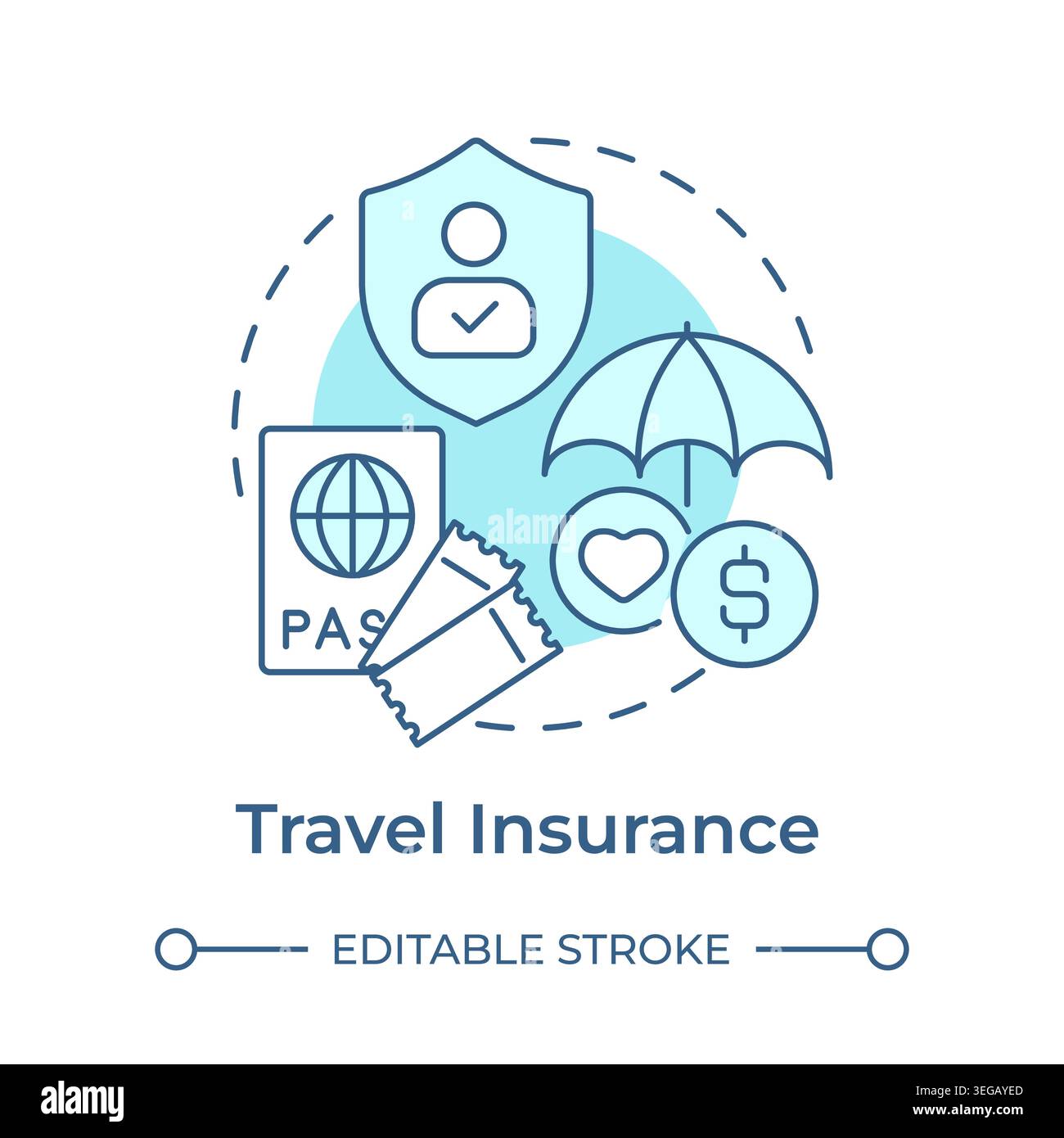 Travel insurance soft blue concept icon Stock Vector