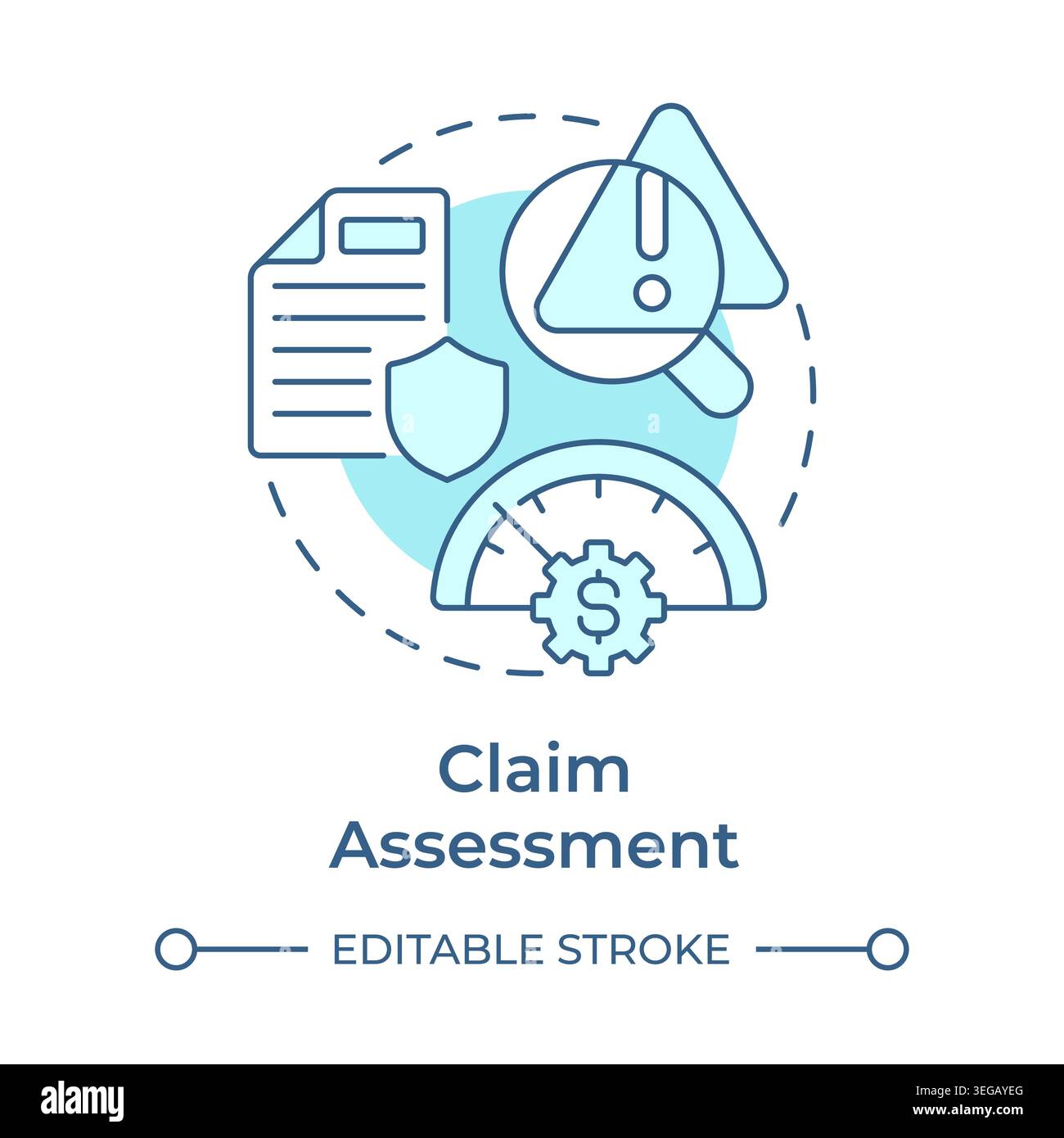 Claim assessment soft blue concept icon Stock Vector