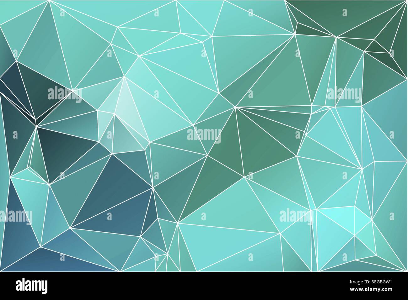 Turquoise green abstract low poly geometric background with white triangle mesh Stock Photo