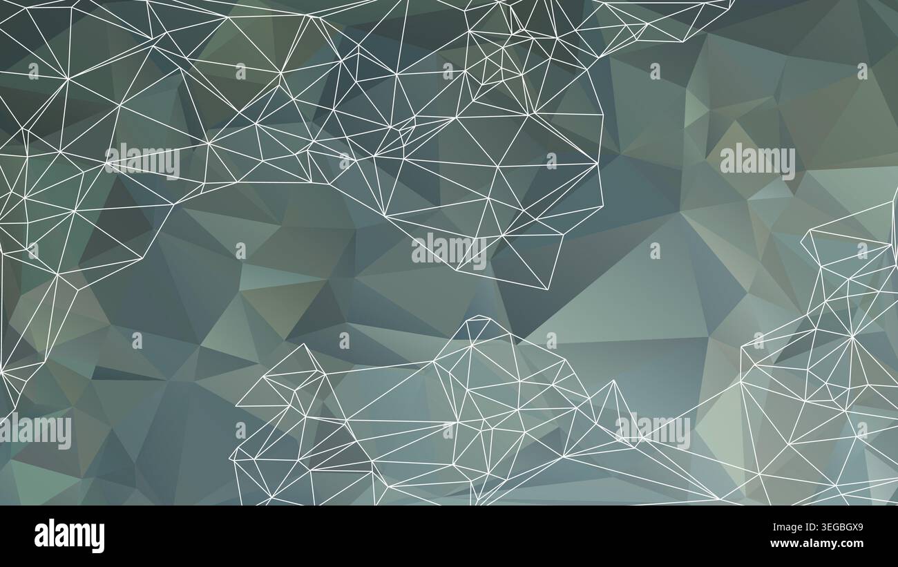 Grey green abstract low poly geometric background with white triangle mesh Stock Photo